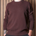 Brown Super Geelong Wool Crew Neck Jumper with Grey Trim