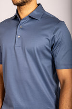 Steel blue performance polo – Featherstone London men’s polo shirts - Close Up Details