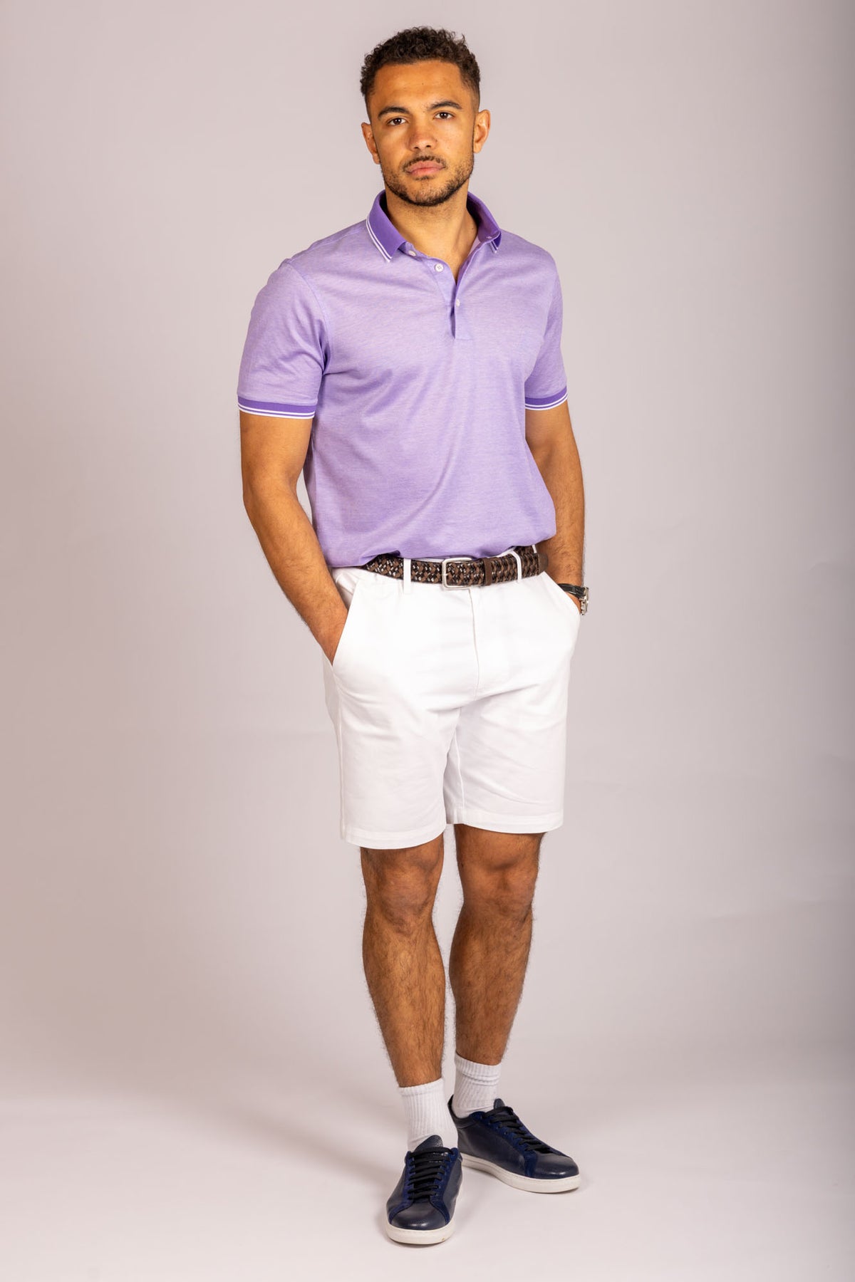 Featherstone London lilac short sleeve polo shirt - full body