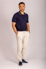 Navy blue tipped knit polo – Featherstone London men’s polo shirts - Full Body
