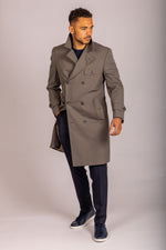 Featherstone London taupe double-breasted trench coat - closed