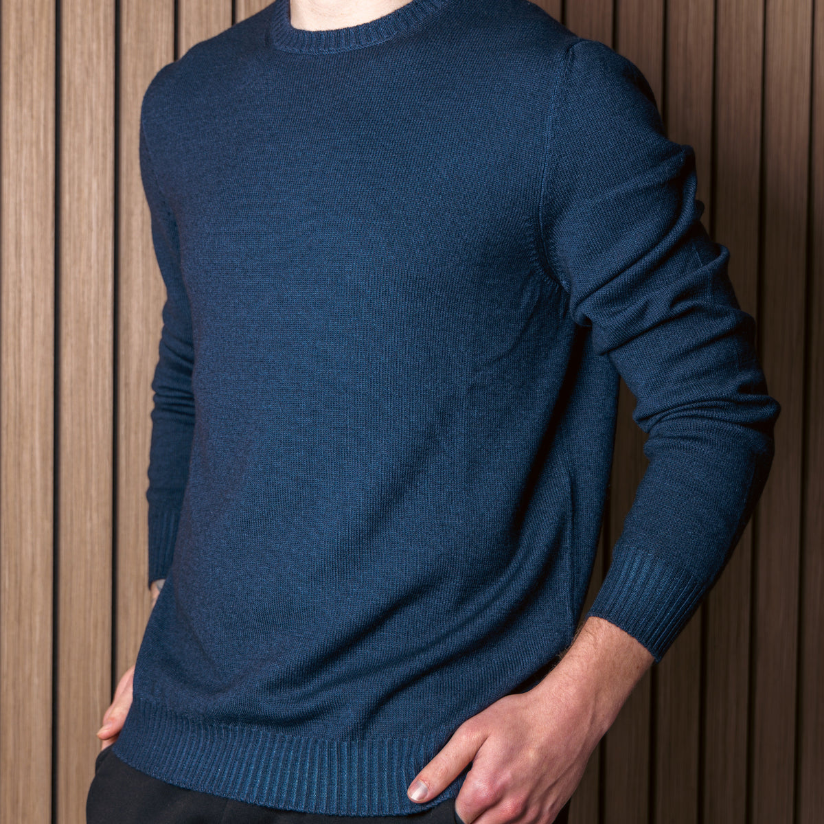 Indigo Blue Virgin Wool Crew Neck Jumper