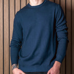 Indigo Blue Virgin Wool Crew Neck Jumper
