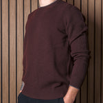Brown Super Geelong Wool Crew Neck Jumper with Grey Trim