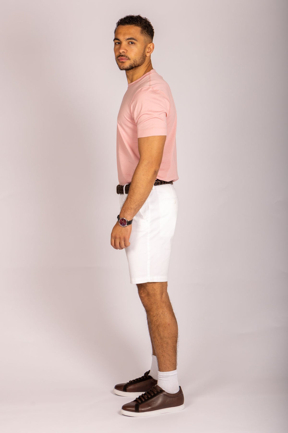 Featherstone London pink crew neck T-shirt - side view