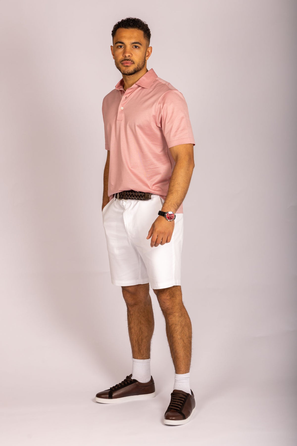 Light pink performance polo – Featherstone London men’s polo shirts - Full Body