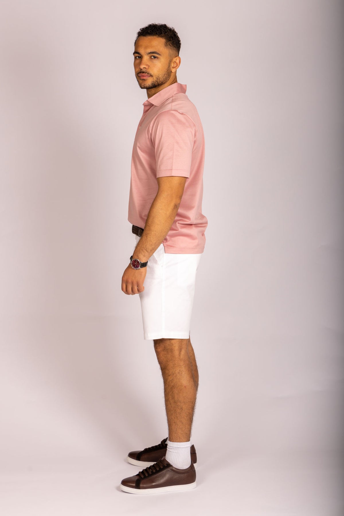 Light pink performance polo – Featherstone London men’s polo shirts - Side View