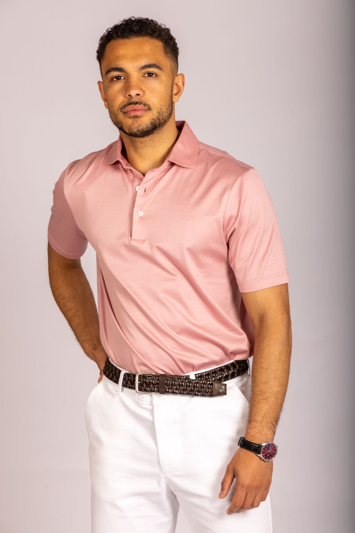Light pink performance polo – Featherstone London men’s polo shirts