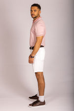 Light pink tipped performance polo – Featherstone London men’s polo shirts - Side View