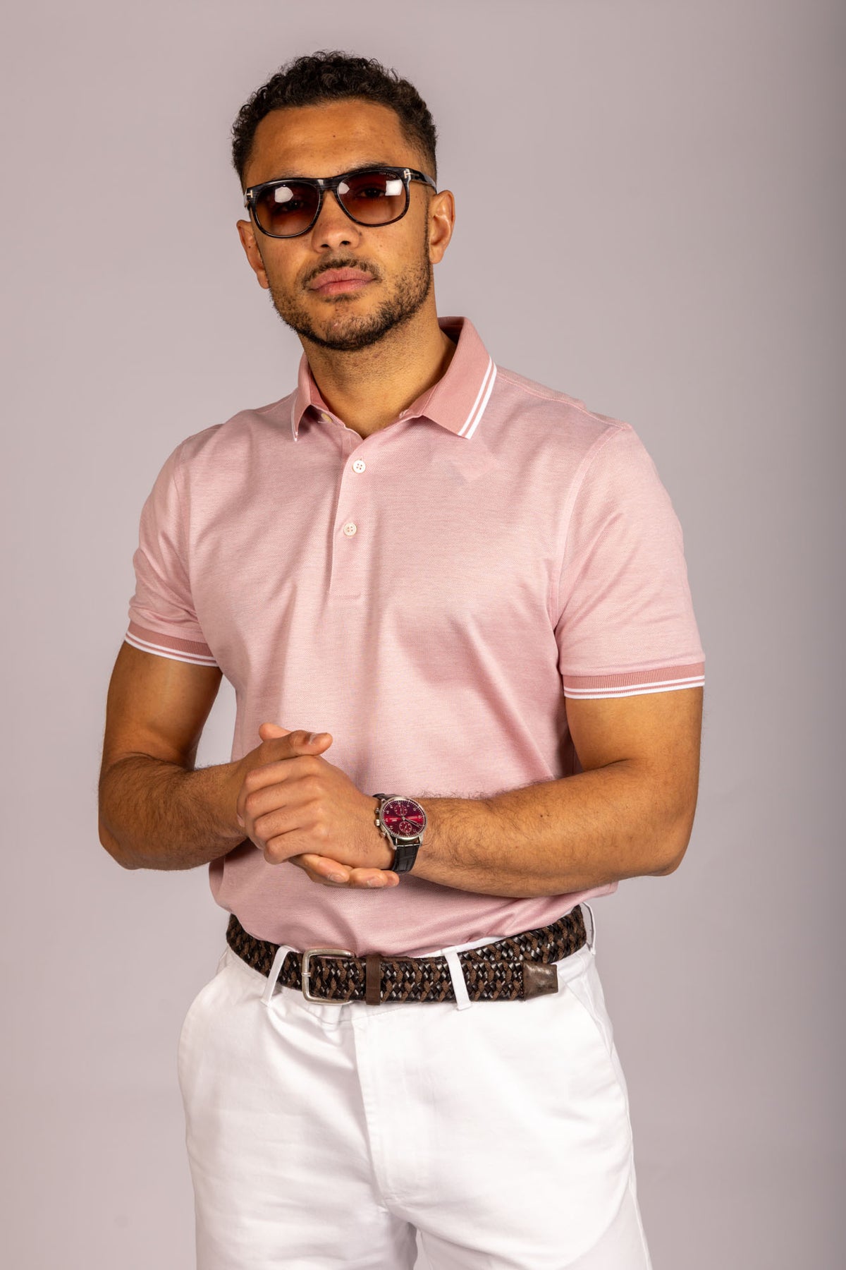 Light pink tipped performance polo – Featherstone London men’s polo shirts