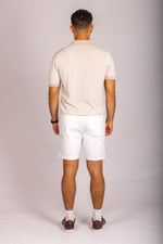 Beige textured knit polo shirt – Featherstone London men’s polo shirts - Back View