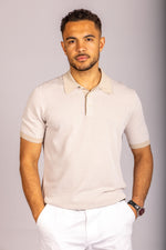 Beige textured knit polo shirt – Featherstone London men’s polo shirts