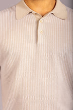 Beige textured knit polo shirt – Featherstone London men’s polo shirts - Detail