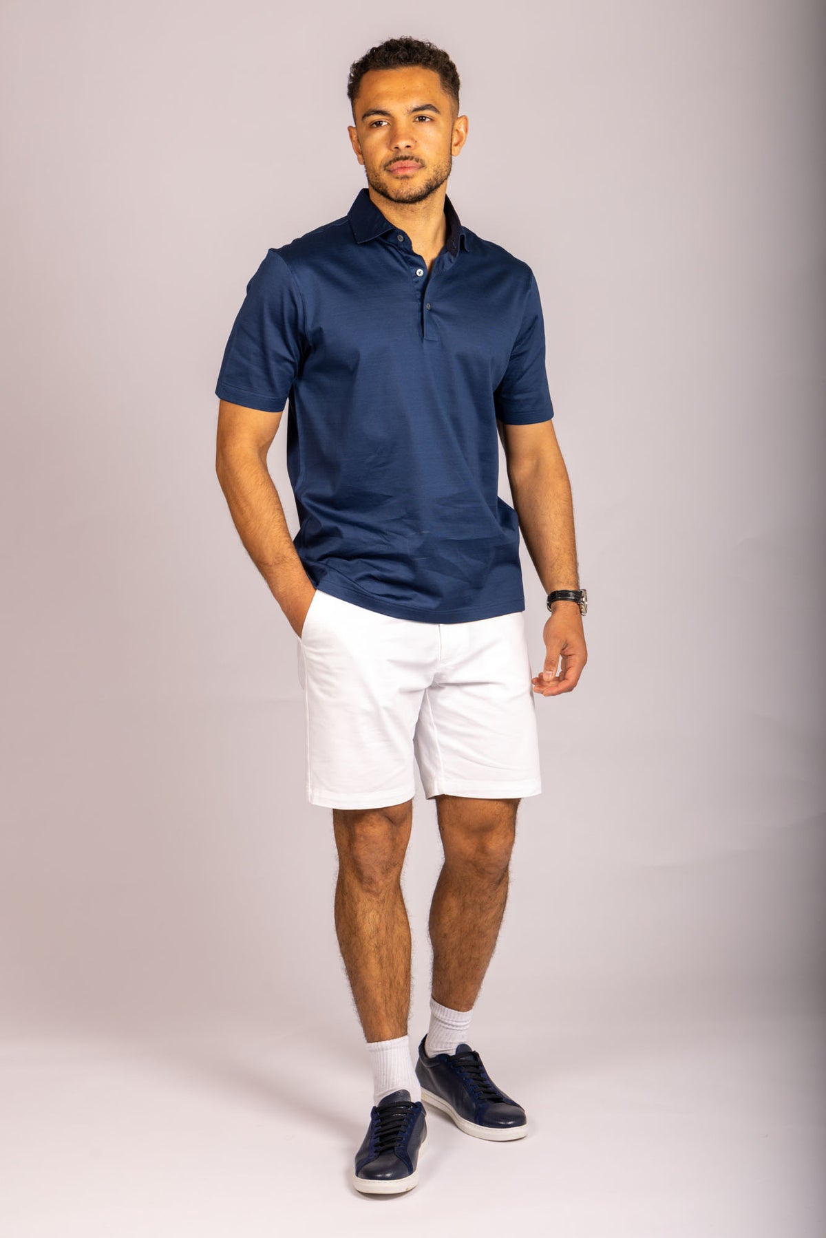 Navy blue performance polo – Featherstone London men’s polo shirts