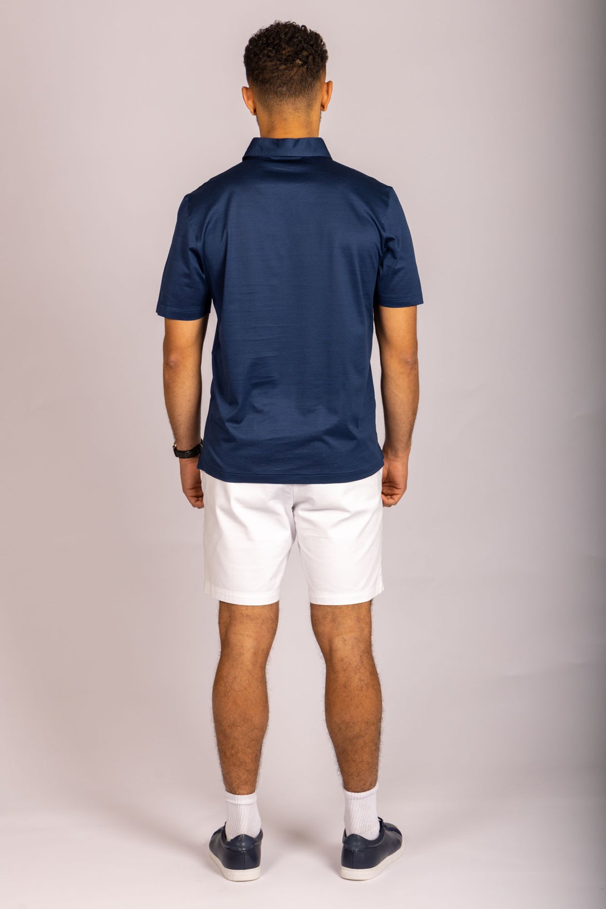 Navy blue performance polo – Featherstone London men’s polo shirts - Back View
