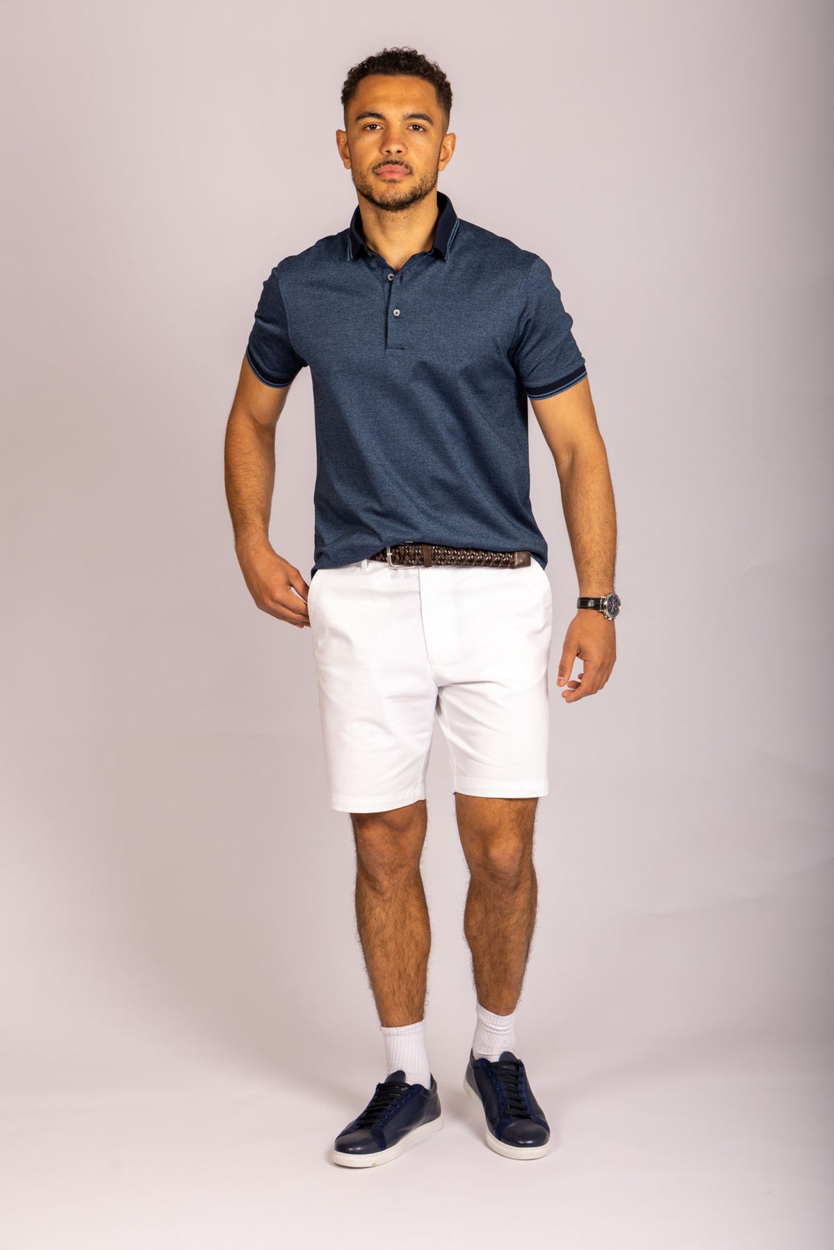 Featherstone London navy short sleeve polo shirt - full body