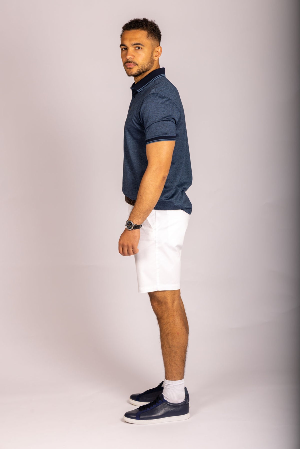 Featherstone London navy short sleeve polo shirt - side