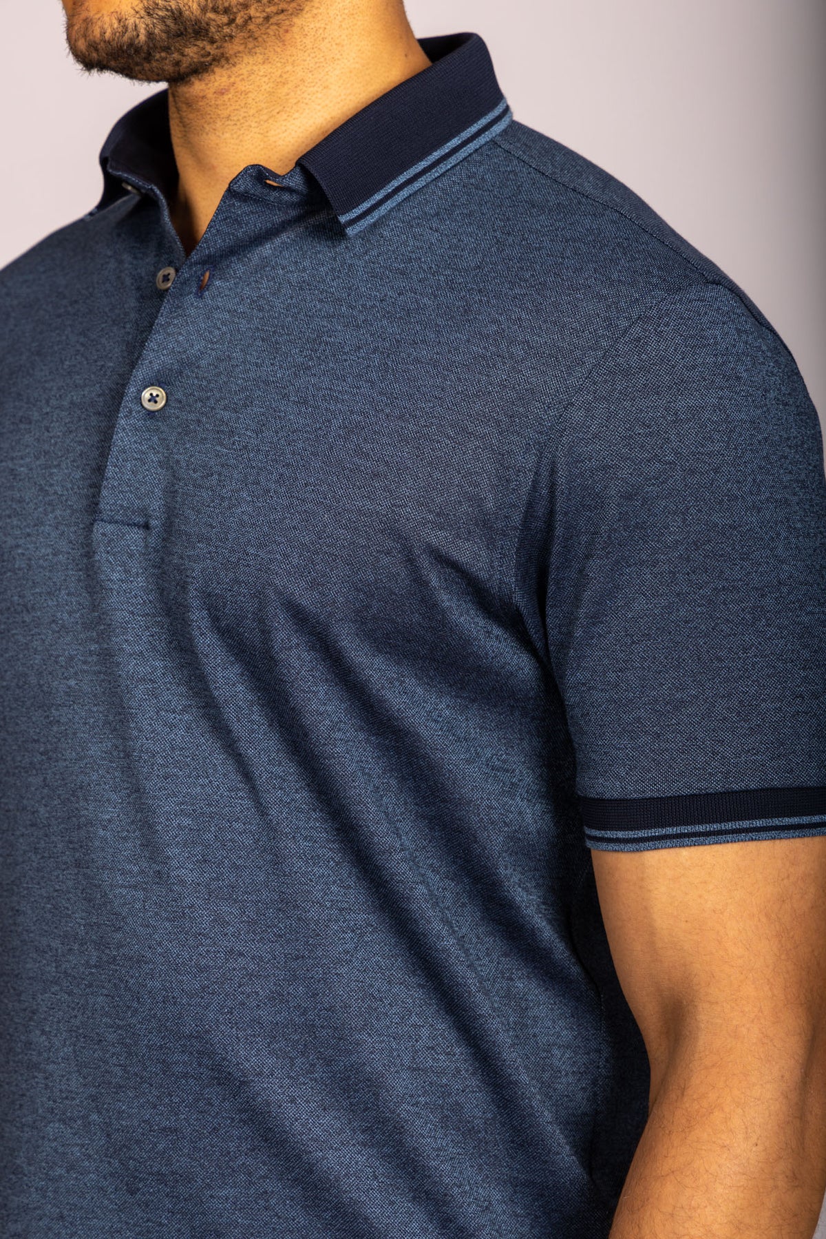 Featherstone London navy short sleeve polo shirt - side detail