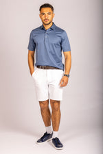 Steel blue performance polo – Featherstone London men’s polo shirts - Full Body