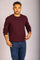 Burgundy Super Geelong Wool Crew Neck Jumper with Beige Trim