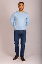 Light blue crew neck jumper – Featherstone London men’s knitwear - Full Body