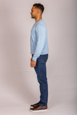 Light blue crew neck jumper – Featherstone London men’s knitwear - Side View