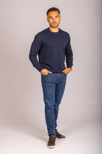 Navy crew neck jumper – Featherstone London men’s knitwear - Full Body