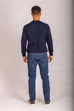 Navy crew neck jumper – Featherstone London men’s knitwear - Back View