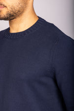 Navy crew neck jumper – Featherstone London men’s knitwear - Close Up