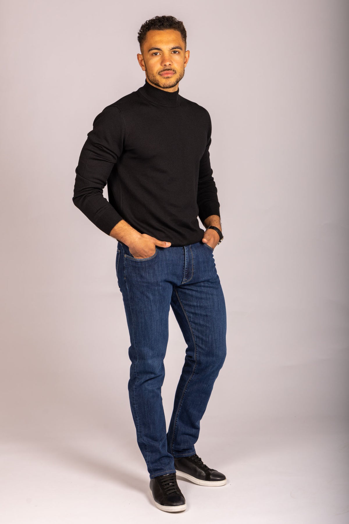 Black Merino Wool Turtle Neck Jumper