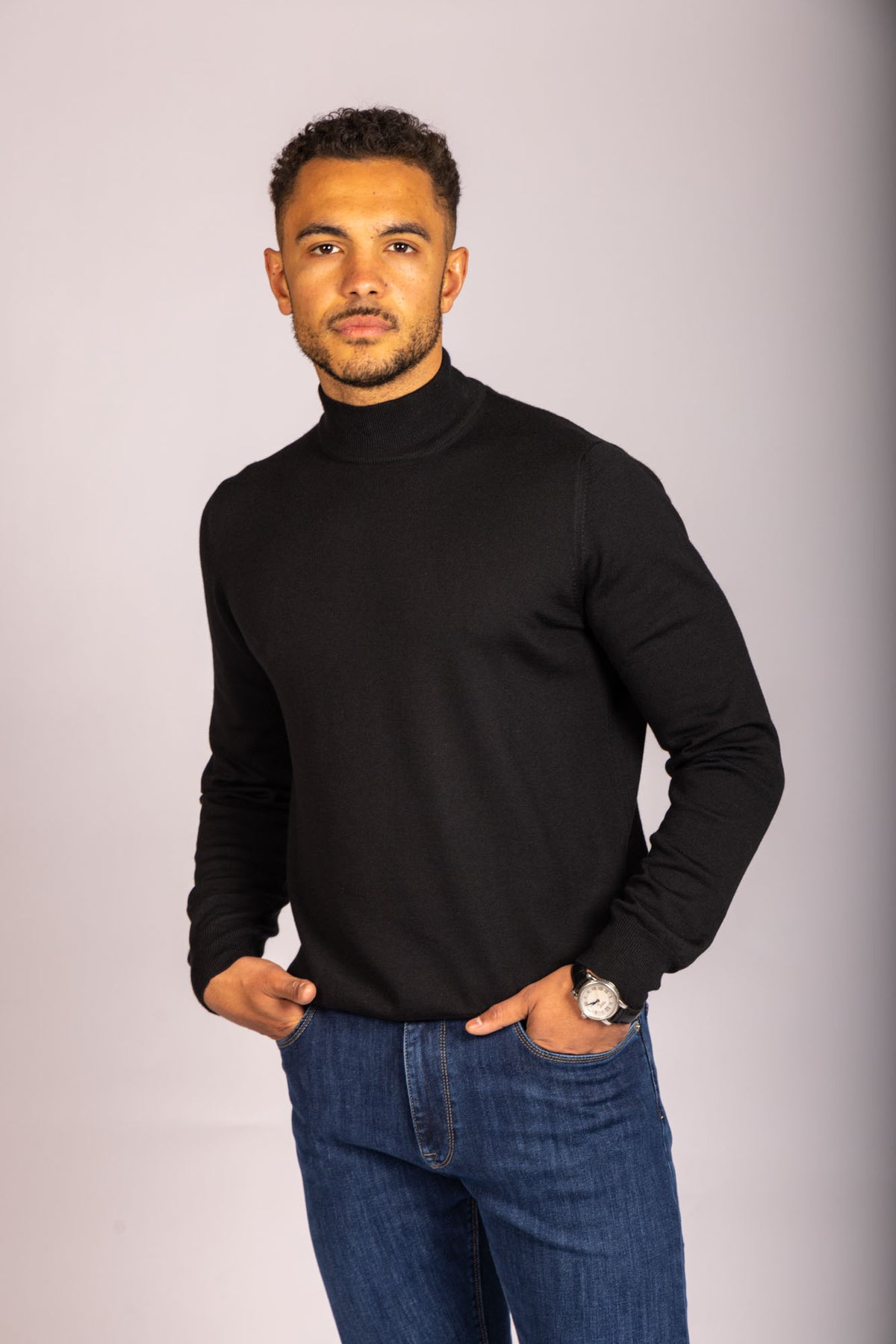 Black Merino Wool Turtle Neck Jumper