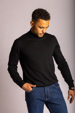 Black Merino Wool Turtle Neck Jumper