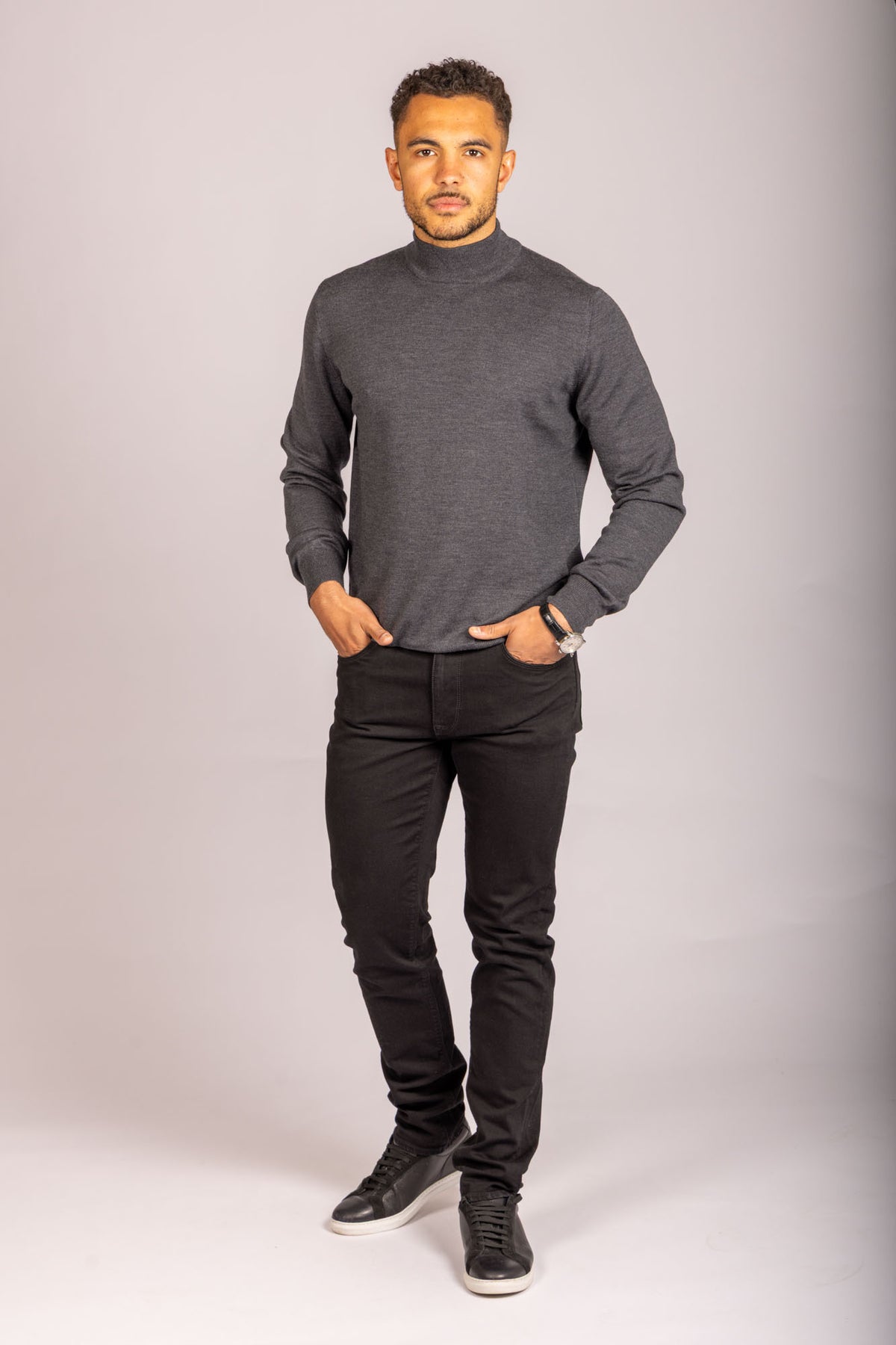 Mid Grey Merino Wool Turtle Neck Jumper
