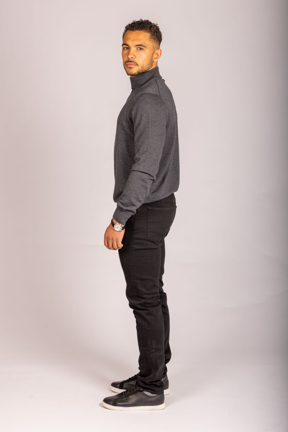 Mid Grey Merino Wool Turtle Neck Jumper