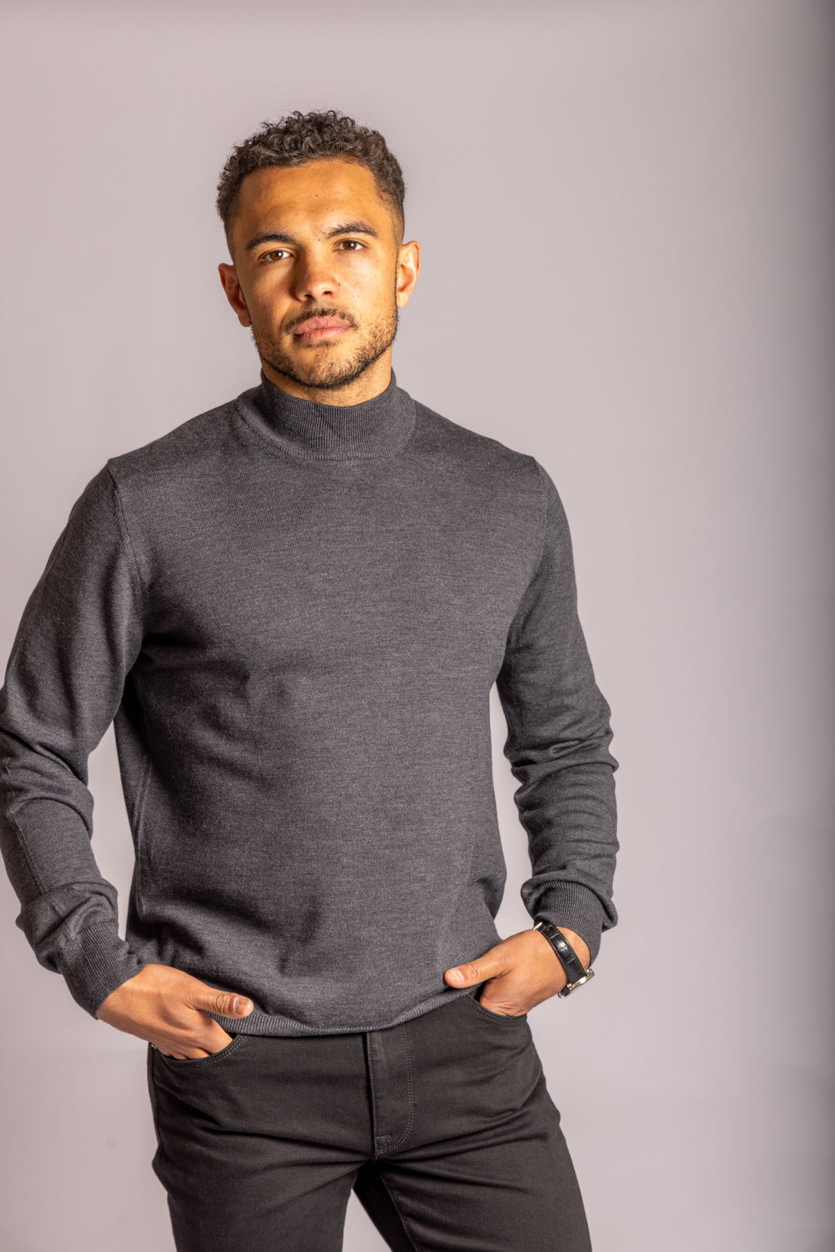 Mid Grey Merino Wool Turtle Neck Jumper