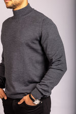 Mid Grey Merino Wool Turtle Neck Jumper