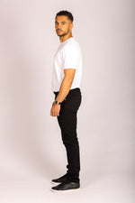 Men’s white short sleeve logo T-shirt – Featherstone London crew neck - Side View