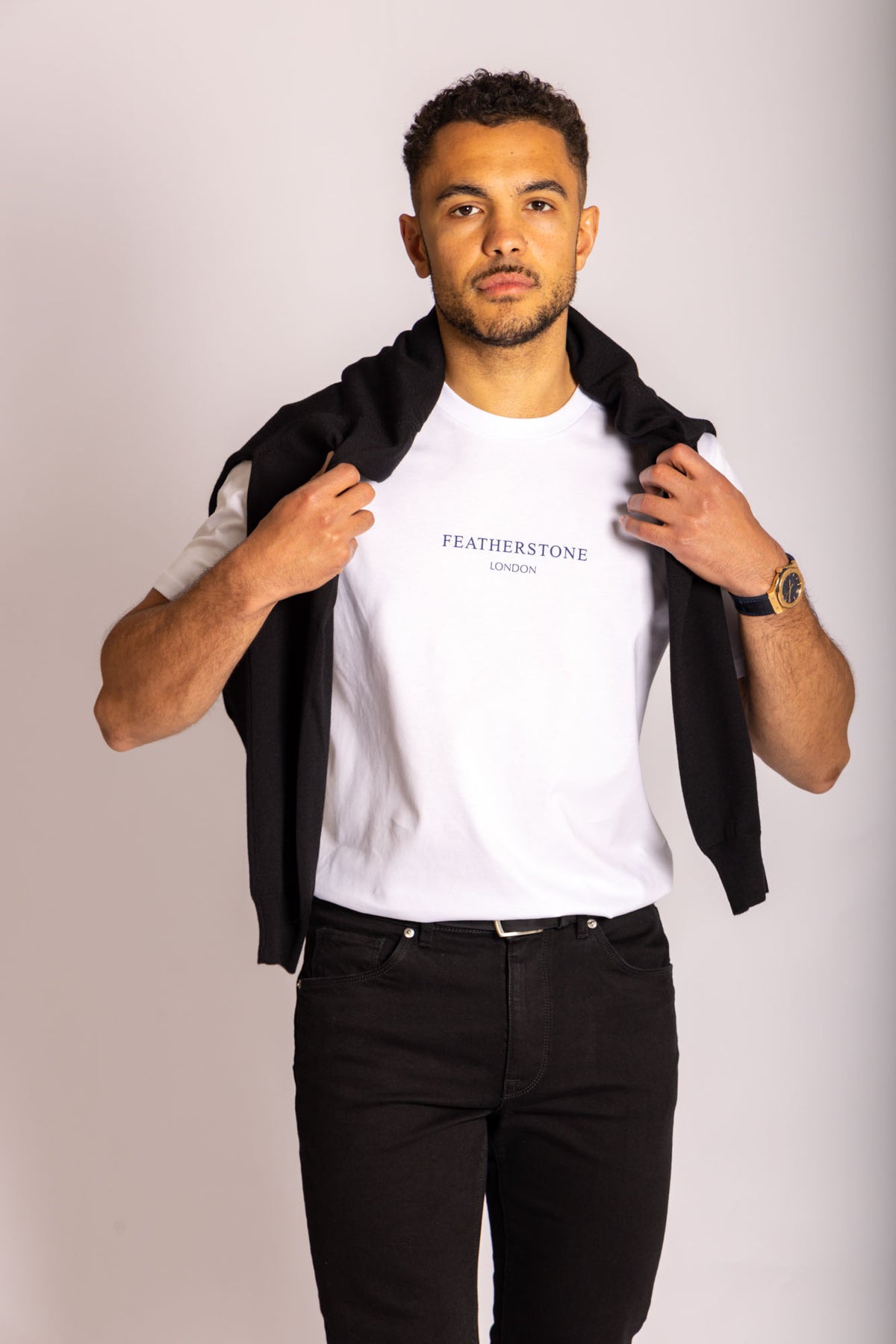 Men’s white short sleeve logo T-shirt – Featherstone London crew neck