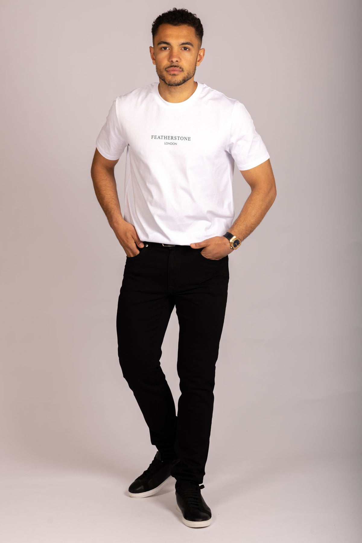 Men’s white logo T-shirt – crew neck short sleeve by Featherstone London