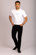 Men’s white logo T-shirt – crew neck short sleeve by Featherstone London