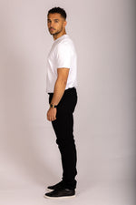 Men’s white logo T-shirt – crew neck short sleeve by Featherstone London - Side View