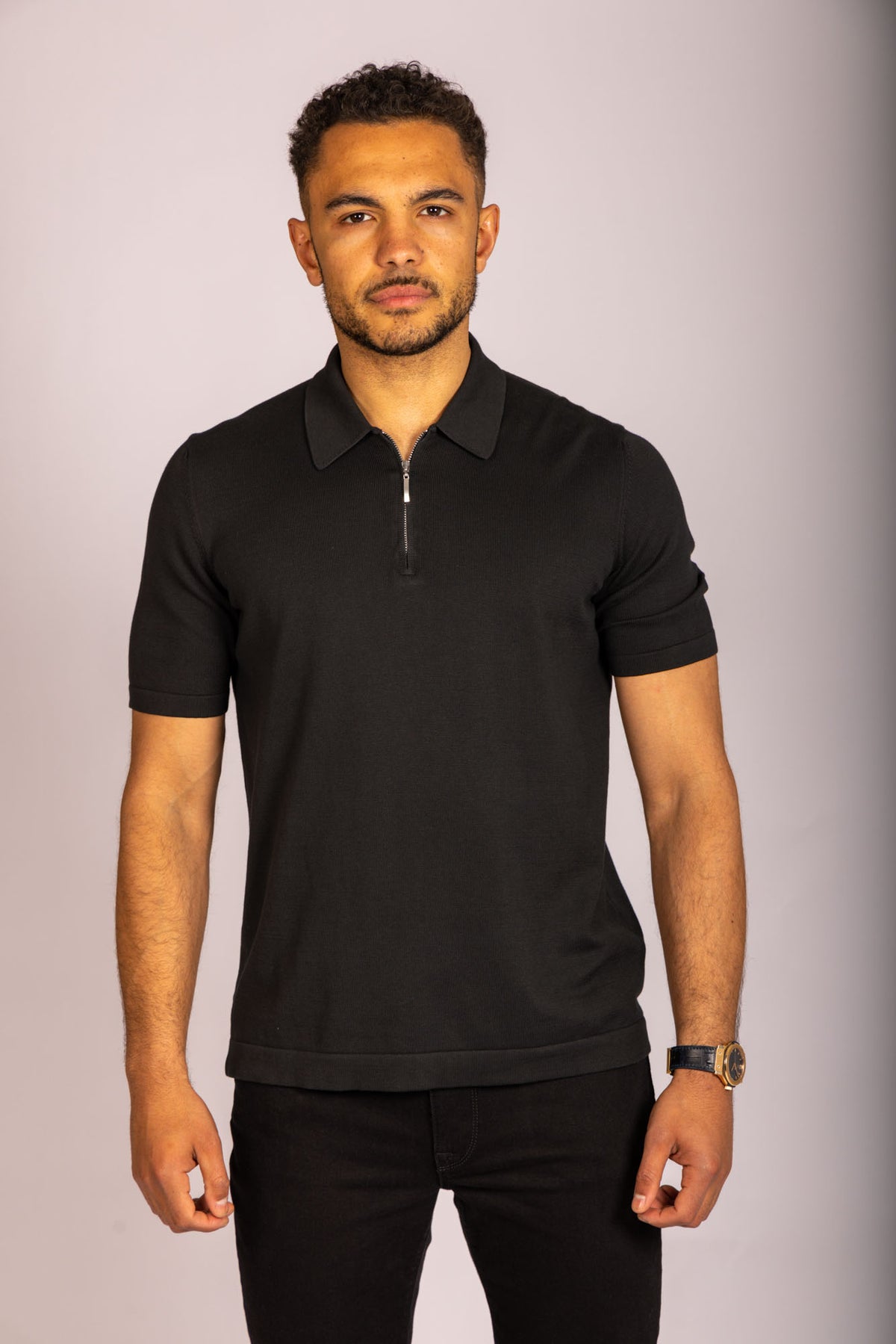 Black zip knit polo – Featherstone London men’s polo shirts