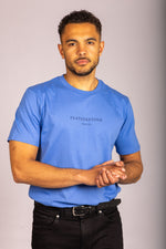 Men’s cobalt blue logo T-shirt – short sleeve crew neck by Featherstone London