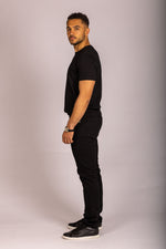 Men’s black logo T-shirt – short sleeve crew neck by Featherstone London - Side View