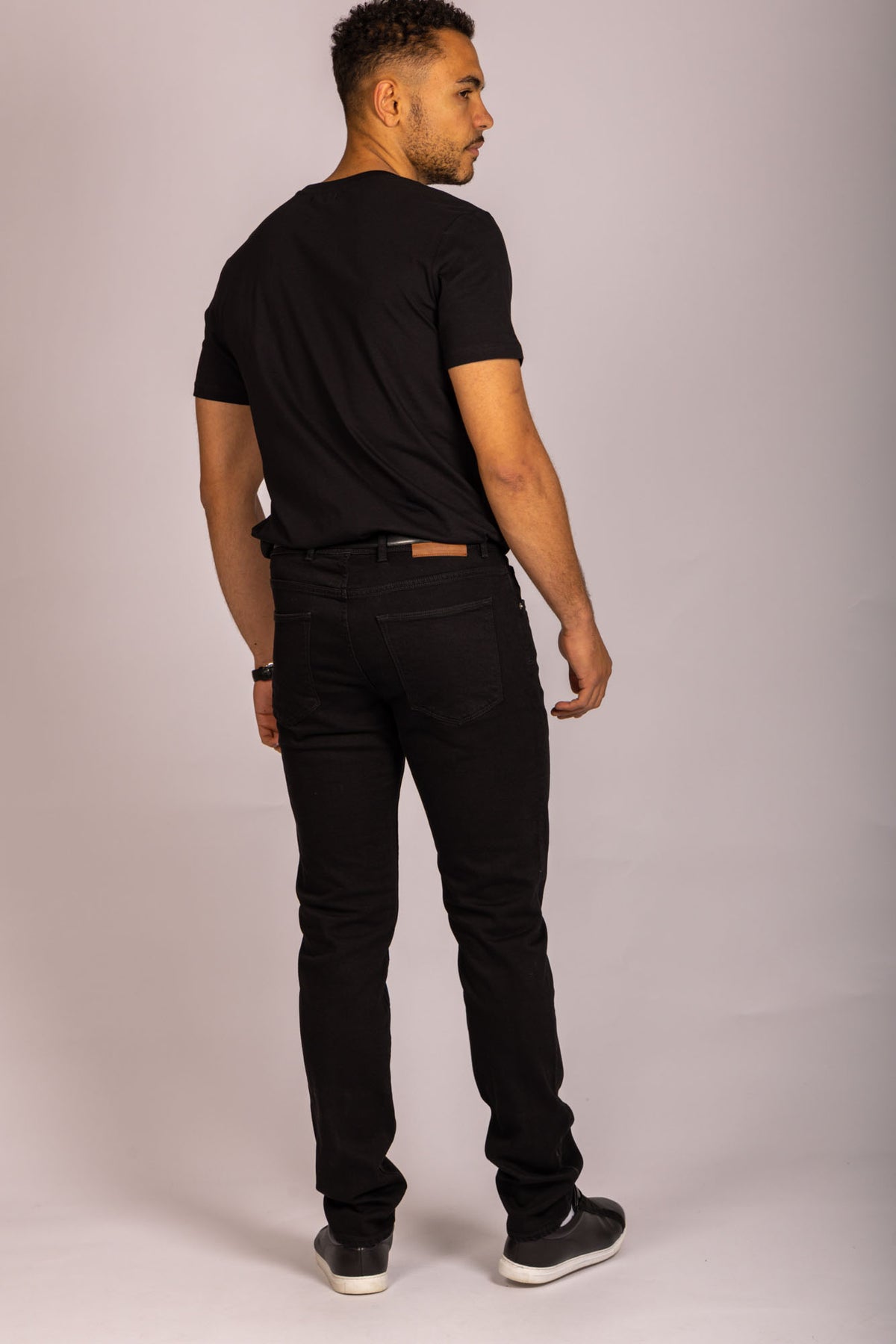 Men’s black logo T-shirt – short sleeve crew neck by Featherstone London - Back View