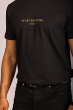 Men’s black logo T-shirt – short sleeve crew neck by Featherstone London - Close Up