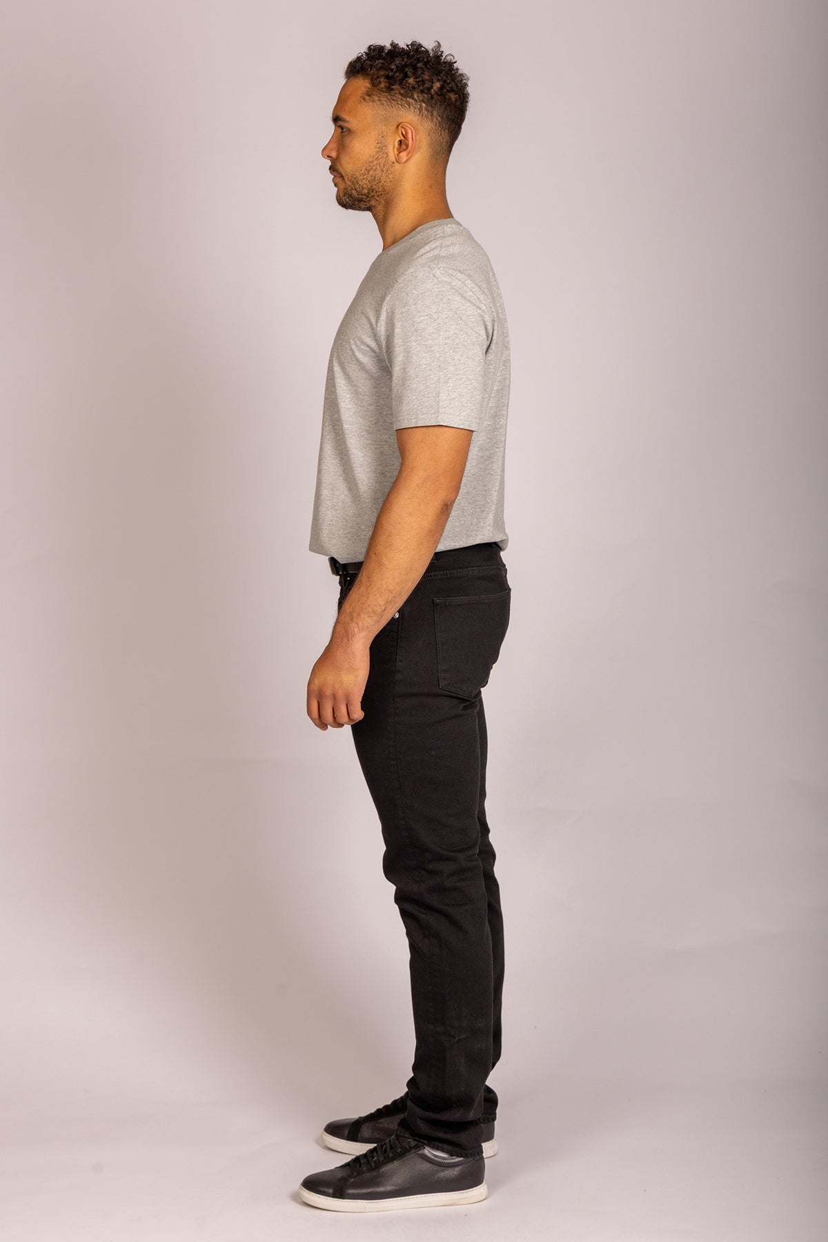 Men’s light grey logo T-shirt – short sleeve crew neck by Featherstone London - Side view