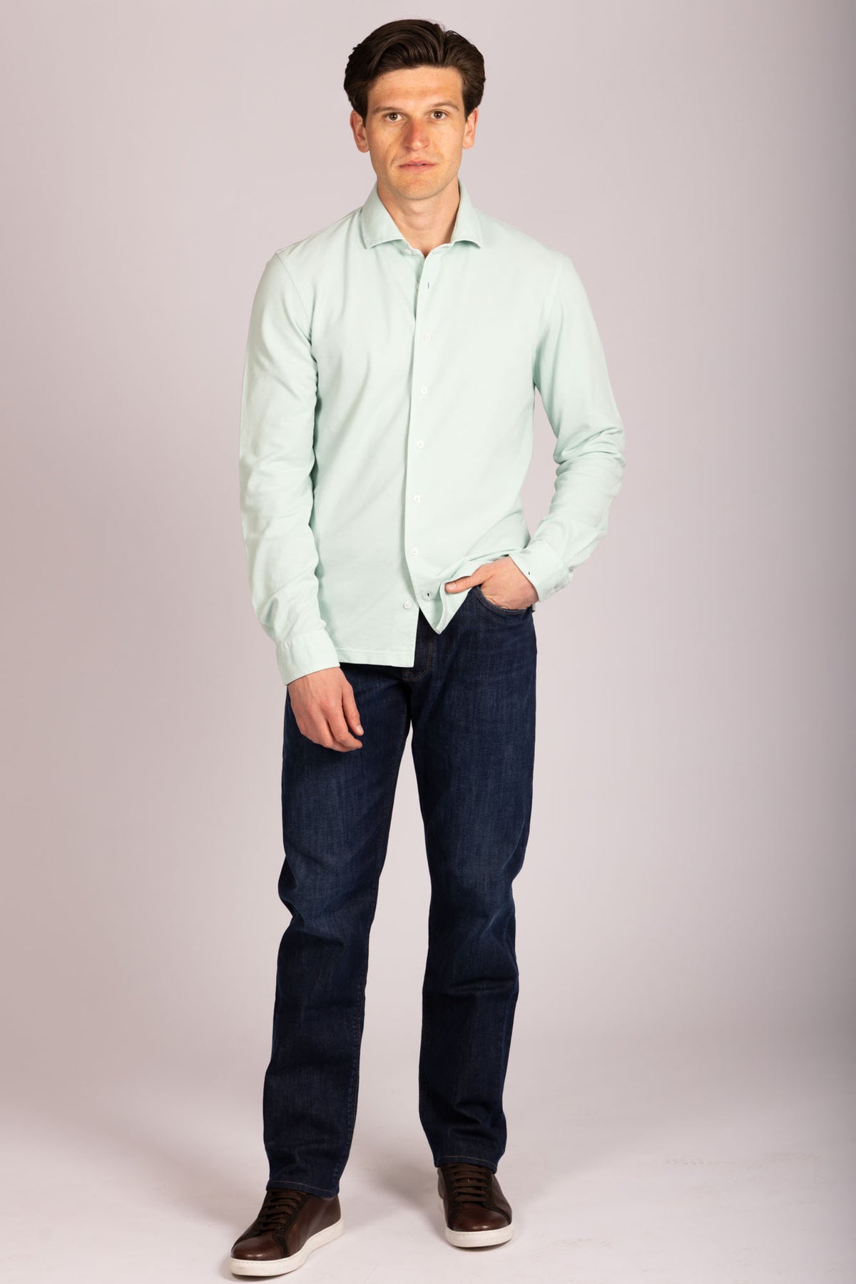 Mint Green Jersey Shirt - Featherstone London men's shirting - Full Body
