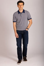 Navy textured knit polo shirt – Featherstone London men’s polo shirts - Full Body