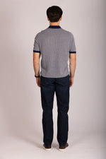 Navy textured knit polo shirt – Featherstone London men’s polo shirts - Back View